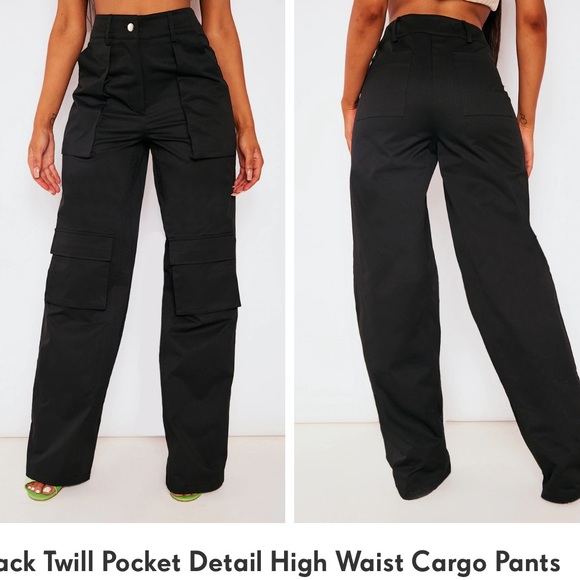 black pretty little thing twill high waist cargo pants - Picture 1 of 2
